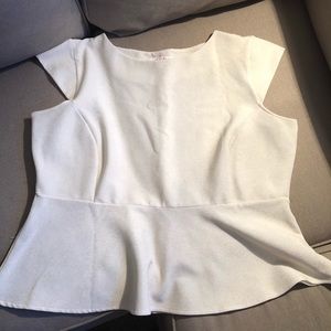 White cap sleeve peplum top w/ gold shimmer